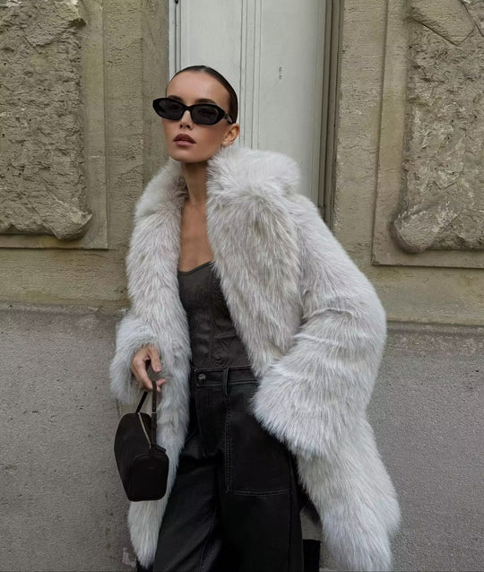 Damen Flauschige Kunstpelzjacke mit weiter Silhouette R&B