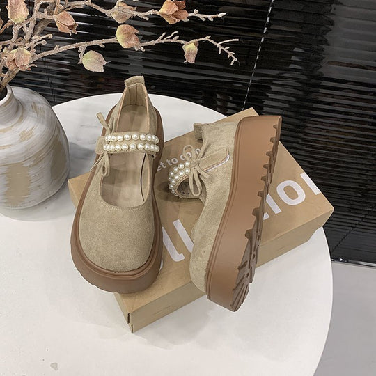Damen Bequeme und elegante Ballerinas mit Perlenriemen R&B