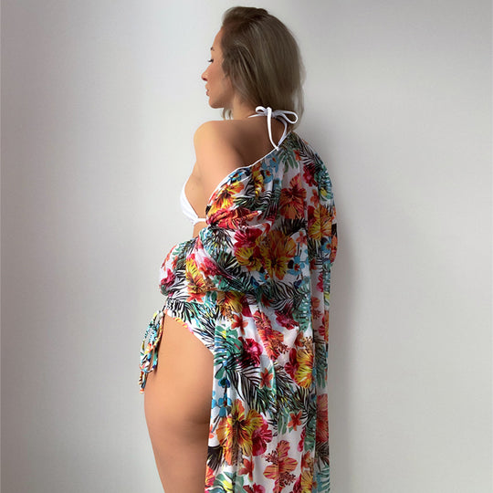 Damen Hochtaillierter Bikini mit floralem Cover-Up R&B