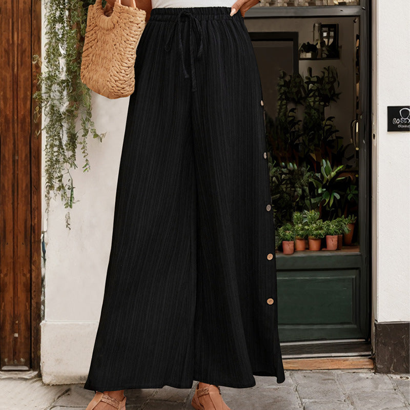 Damen Weite Baumwollhose mit elastischem Bund und Bindegürtel R&B