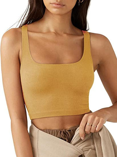Damen cropped Top mit breiten Trägern und feinem Rippenmuster R&B