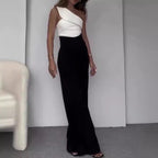 Damen Eleganter Jumpsuit mit asymmetrischem Schnitt und weitem Bein R&B