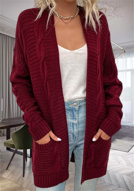 Damen Grobstrickcardigan mit seitlichen Taschen und feinem Muster R&B