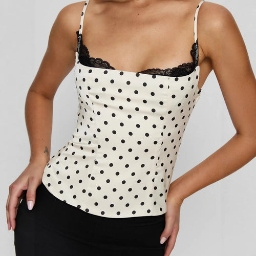 Damen Polka Dots Bustier-Top mit Spitzenakzenten R&B
