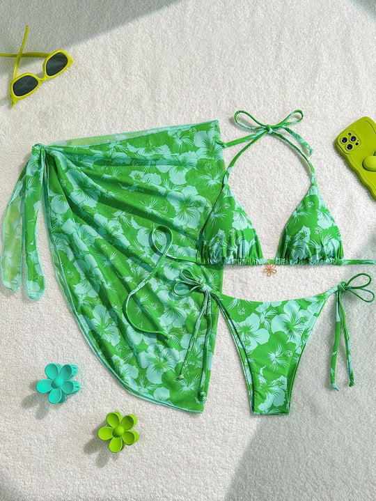 Damen Triangel-Bikini-Set mit verstellbaren Trägern und Wickeltuch R&B