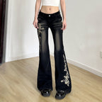 Damen Flared Jeans mit eleganter Blumenstickerei R&B