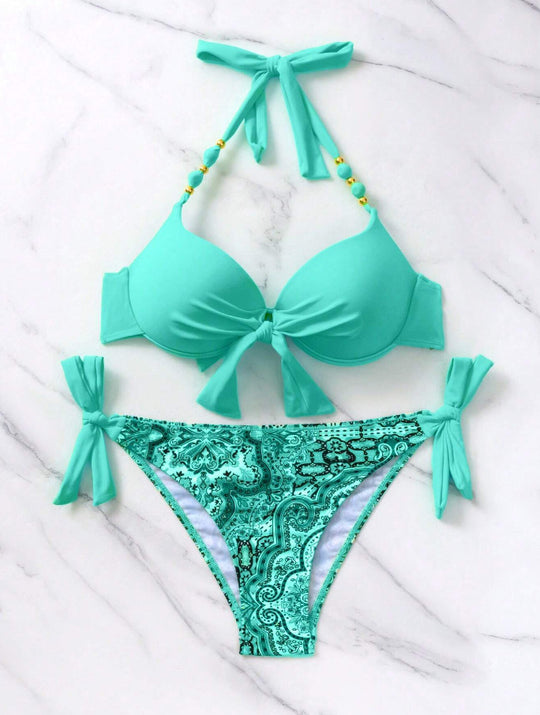 Damen Bikini-Set mit modischem Knoten und bunten Akzenten R&B