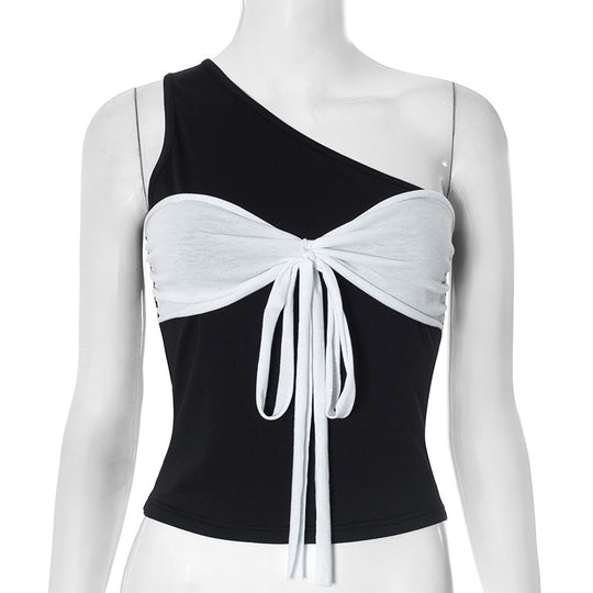 Damen asymmetrisches Crop-Top mit eleganten Wickeldetails R&B