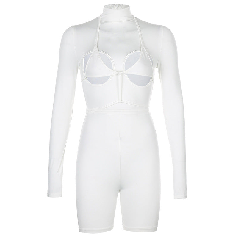 Damen modisches Sport-Set mit High-Neck-Oberteil und Figurbetonter Hose R&B