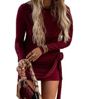 Damen figurbetontes Langarm Kleid mit Raffung und floralen Akzenten R&B