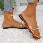 Damen Offene Sandalen mit Perlendesign und transparenten Riemen R&B