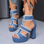 Damen High Heel Sandalen mit fransigen Details und Plateau