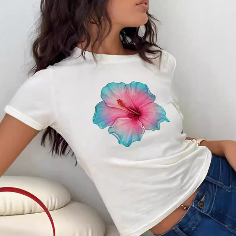 Damen Crop-T-Shirt mit kreativem Lippenmotiv und figurbetontem Schnitt R&B