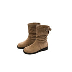 Damen Trendige Stiefel mit modischem Falten-Design und dekorativem Schnallenverschluss R&B