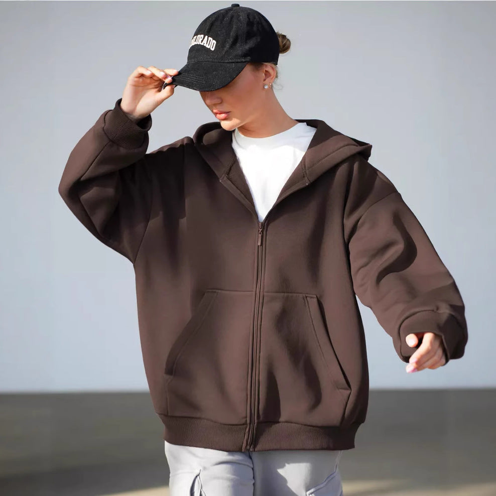 Damen lässiger Kapuzenjacke mit praktischem Reißverschluss und großen Taschen R&B