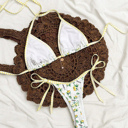 Damen Triangel-Bikini mit floralem Design und raffinierten Bindebändern R&B