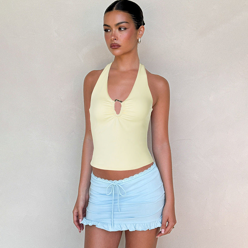 Damen Neckholder-Top mit dekorativem Ausschnitt und Raffung R&B
