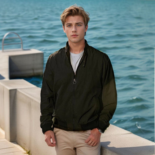 Herren lässige Windbreaker-Jacke mit hohem Kragen R&B