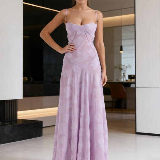 Damen Elegantes Abendkleid mit floralem Oberteil und schmalen Spaghetti-Trägern R&B
