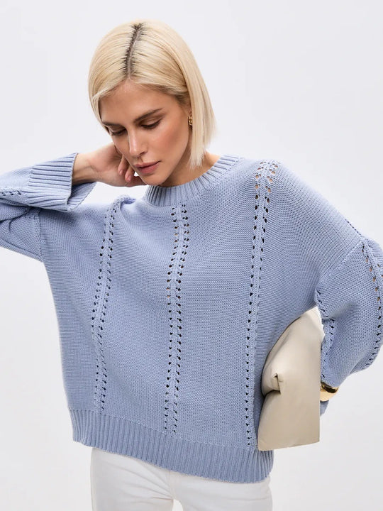 Damen Modischer Strickpullover mit Lochmuster R&B