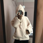 Damen kuscheliger Kapuzenpullover im Oversized-Stil mit vorderer Kängurutasche und elastischen Bündchen