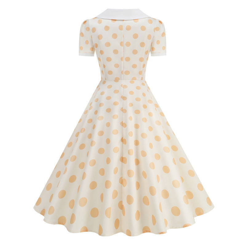 Damen Retro Maxikleid mit Kragen und Punkten R&B