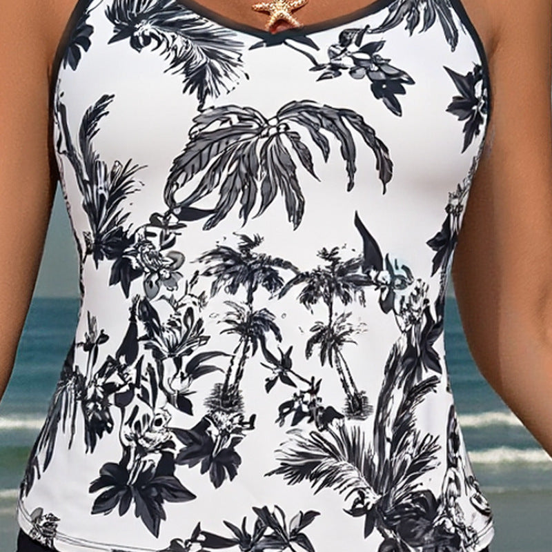 Damen Sport Tankini mit floralen Mustern und hohem Bund R&B