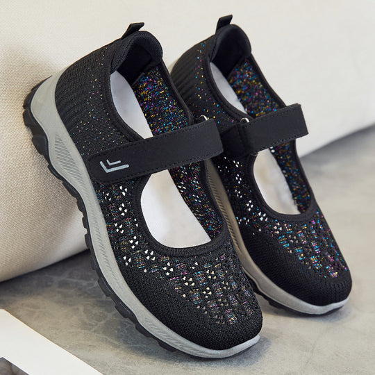 Damen Komfortable Slip-On Sportschuhe mit verstellbarem Klettverschluss und atmungsaktivem Obermaterial R&B