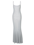 Damen Elegantes Maxikleid mit schwingendem Rock und feinen Spaghettiträgern R&B