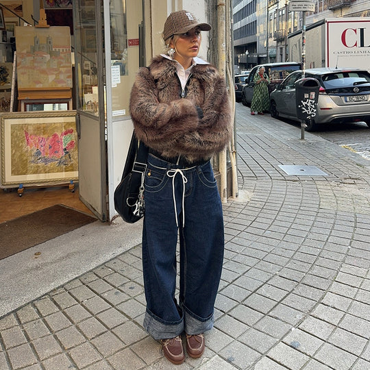 Damen Kunstpelzjacke im modernen Cropped-Stil R&B