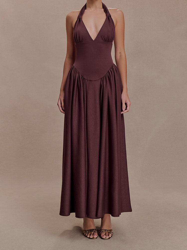 Damen Halter-Ausschnitt Maxikleid mit figurbetonter Silhouette R&B