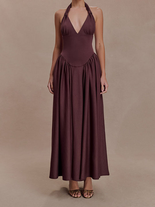 Damen Halter-Ausschnitt Maxikleid mit figurbetonter Silhouette R&B