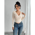 Damen transparenter Longsleeve aus Spitze R&B