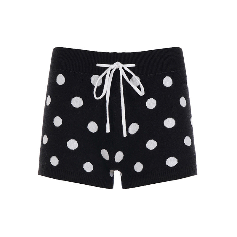 Damen Sportliche Kurze Hose mit gepunktetem Design und verstellbarem Bund R&B