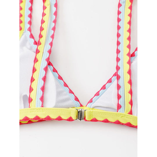 Damen Triangel-Bikinioberteil mit buntem Rüschenrand R&B