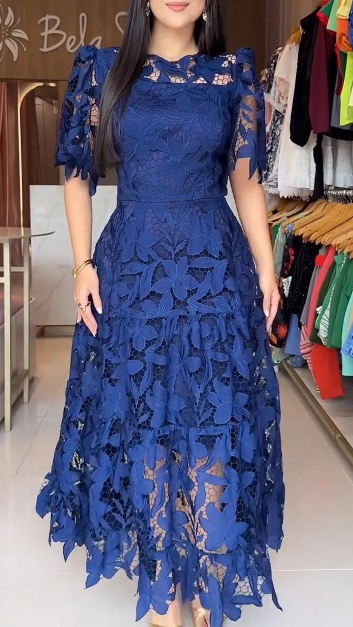 Damen nan Maxikleid aus floraler Guipure-Spitze mit taillierter Passform und Stufensaum R&B
