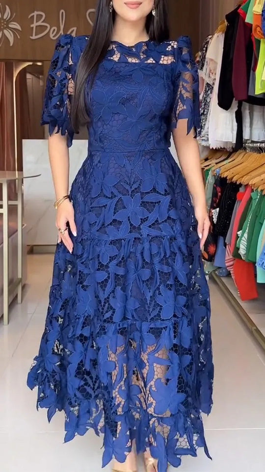 Damen nan Maxikleid aus floraler Guipure-Spitze mit taillierter Passform und Stufensaum R&B