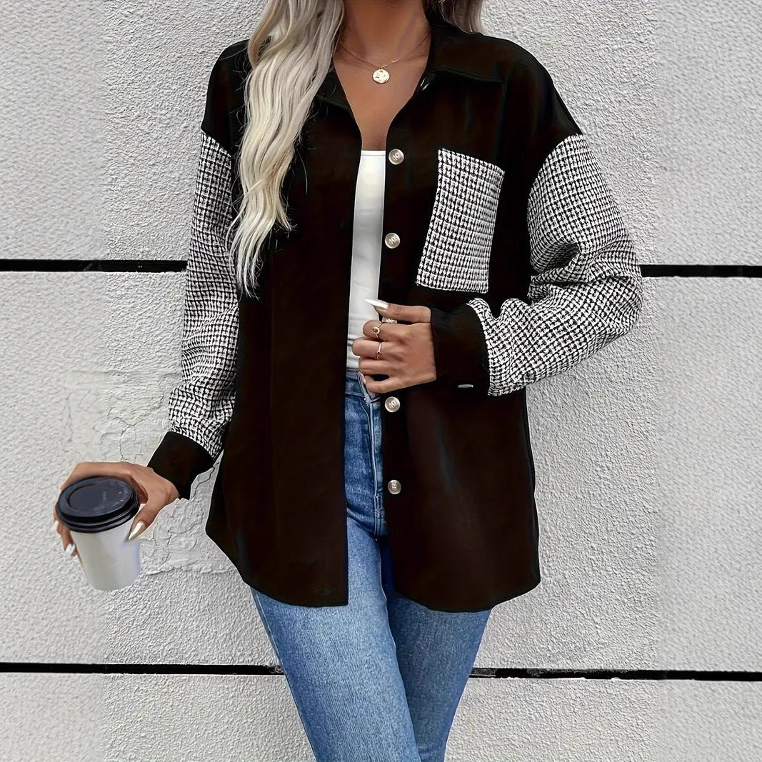 Damen Overshirt mit Karomuster und kontrastierenden Ärmeln