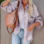 Damen nan oversized Jeansjacke mit Fransen, distressed Details und Druckknöpfen R&B