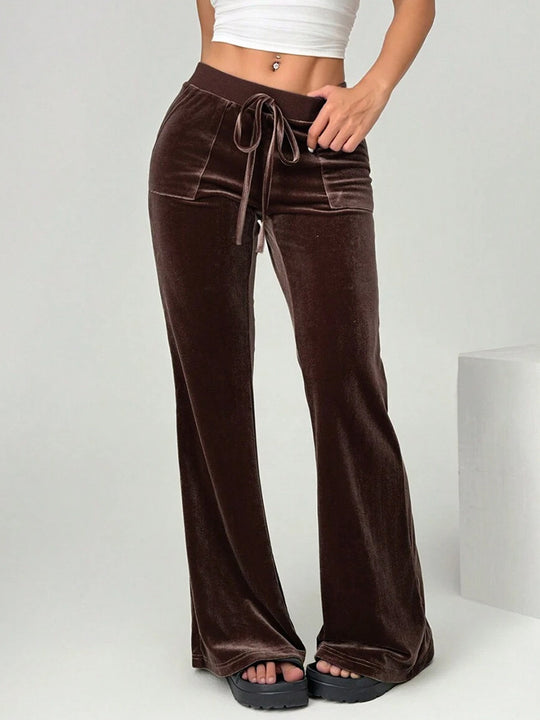 Damen Velours Freizeithose mit elastischem Bund und Taschen R&B