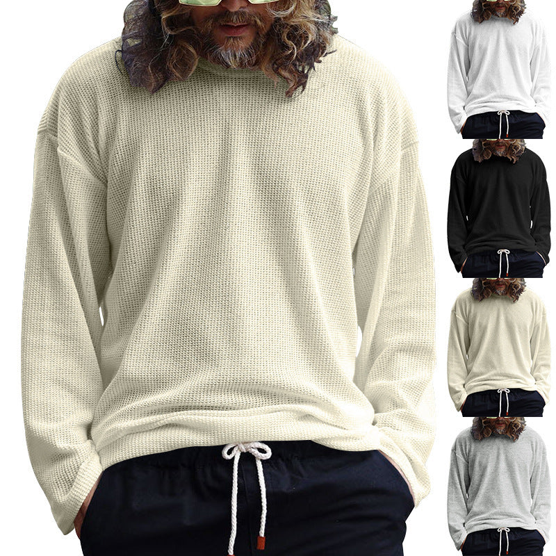 Herren lässiges langärmliges T-Shirt mit strukturierter Oberfläche und modernem Rundhalsausschnitt R&B