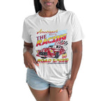Damen T-Shirt mit künstlerischem Retro-Rennsport-Motiv und bequemer Passform R&B