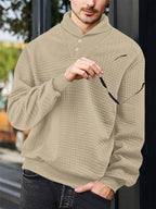 Herren nan eleganter Strickpullover mit Schalkragen, Knopfleiste am Ausschnitt und Karo-Waffelstruktur R&B