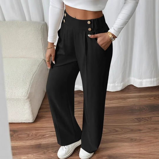 Damen Klassische weite Hose mit Knopfleiste und Taschen R&B
