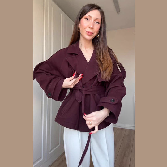 Damen Modische Oversized-Trenchcoat mit Taillengürtel R&B