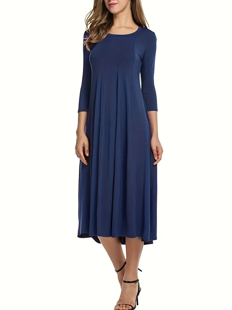 Damen Midi-Kleid mit schmeichelndem Schnitt und 3/4-Ärmeln