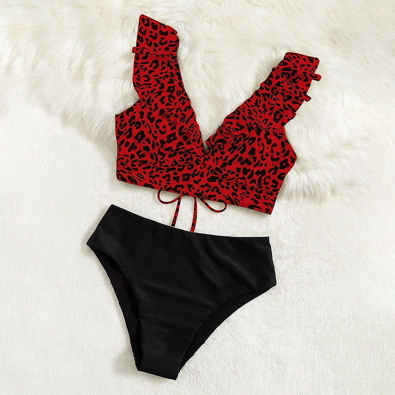 Damen Triangel-Bikini-Set mit Rüschen und raffiniertem Tiermuster R&B