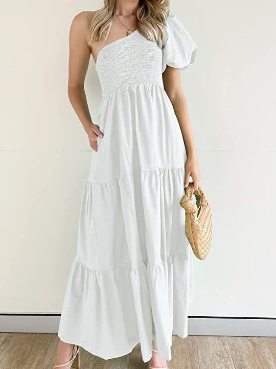 Damen Maxikleid mit asymmetrischem Träger und fließendem Schnitt R&B