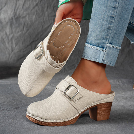Damen Clogs mit modischem Schnallen-Design und komfortablem blockiertem Absatz R&B