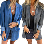 Damen lässige Denim-Blazerjacke mit eleganten Details und lockerer Passform R&B